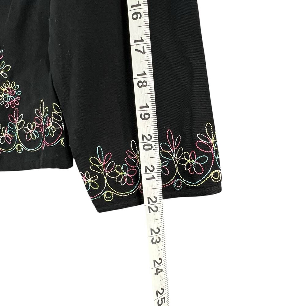 Silkland Y2K Shirt Women S Petite Black Silk Embroider Floral Button Up Boho Art - Picture 10 of 14